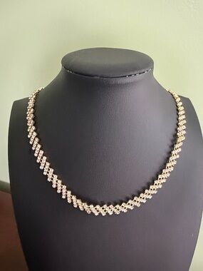 Gold Tone Crystal Tennis Necklace - Elegant Women's Jewelry